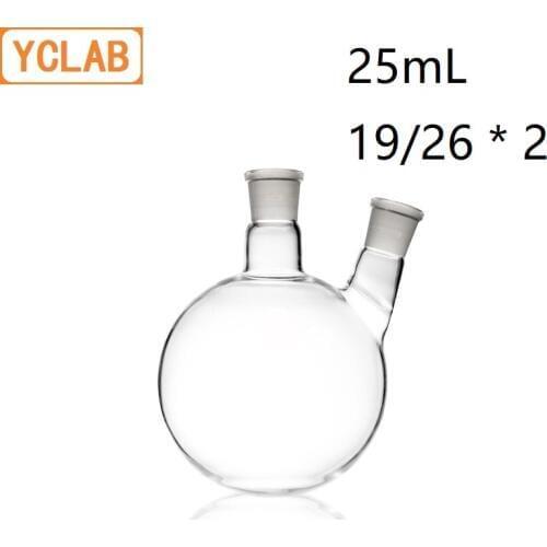 YCLAB 25mL 19/26 Distillation Flask Oblique Shape with Two Necks Standard Ground Mouths Distilling Round Bottom