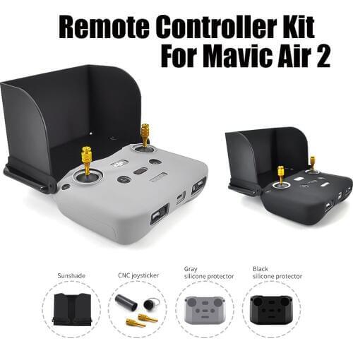 For DJI Mavic Air 2 Remote Controller Kit Sun Hood Sunshade and CNC Joystick Rocker Silicone Protective Cover fly more combo