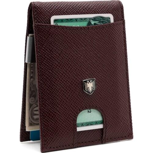 CHQEL Money Clip Leather Wallet - Mens Wallets Slim Front Pocket RFID Blocking Geniune Leather Card Holder Minimalist Gift Box