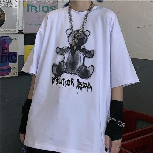 Womens Hot Selling T Shirts Bear Butterfly Printed Tshirt Harajuku Shirt Oversized T Shirt Summer Women Tee Streetwear Female