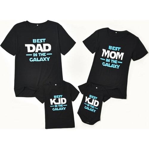 Fashion Family Matching Clothing Solid Short-sleeved Dad Mom Kid Letter Printed T-shirt Parent-child Wear Family Look