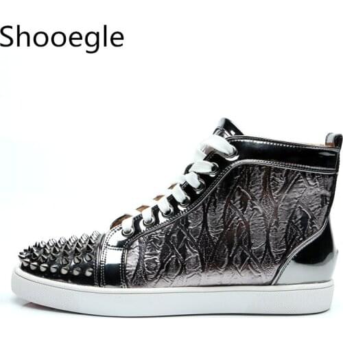 Fashion Rivets Patchwork Cause Men Shoes Flat With Shoes Spike Studded Lace up Sneaker Men Runway Chaussure Hommes