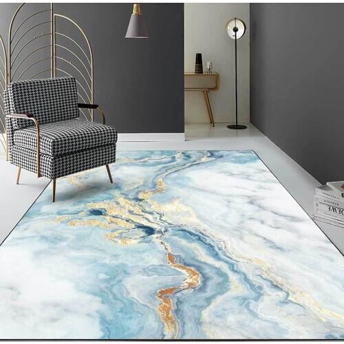 Fashion Modern Light Luxury Abstract Light Blue Gold White Marble Living Room Bedroom Bedside Carpet Floor Mats