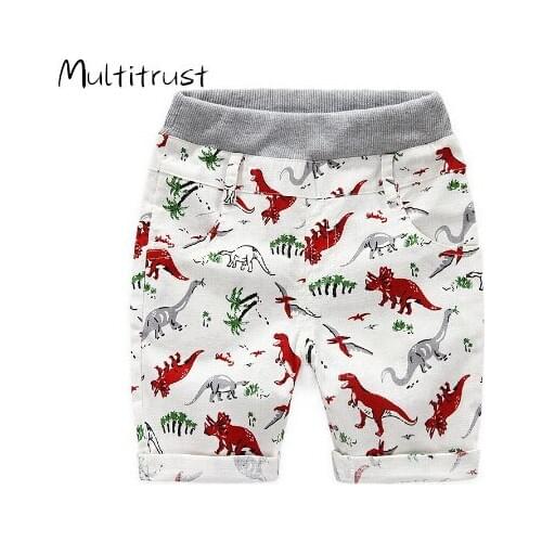 Multitrust 2-7Y Summer Kids Baby Boys Shorts Dinosaur Print Elastic High Waist Causal Trousers 2 Colors