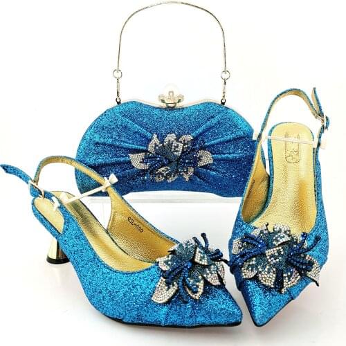 Doershow beautiful Italian matching blue shoe and bag set african wedding shoe and bag sets! HYD1-18