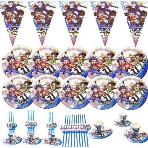 Beyblade Party Tableware Sets Paper Cups Plate Cartoon Happy Birthday Party Favors Kids Birthday Parties Decorations Baby Shower