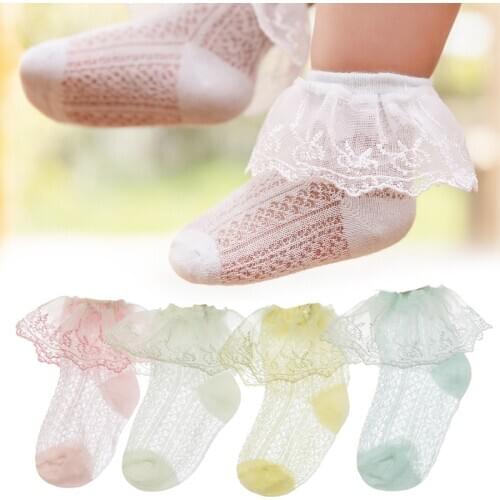 New Summer Retro Lace Kids Girls Socks Ruffle Frilly Socks Girls Princess Mesh Solid Cotton Short Sock White School Dance Socks