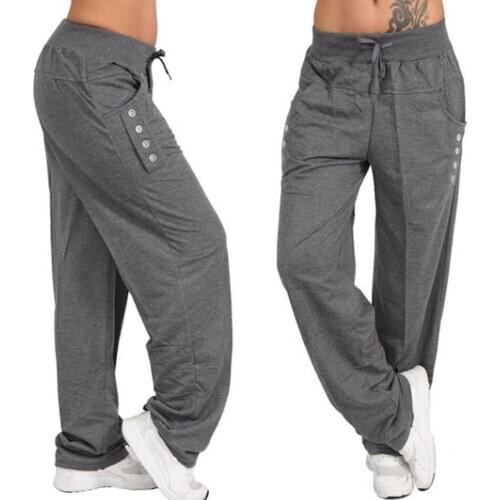 New European and American fall casual womens wear grey black pocket sports loose knit trousers