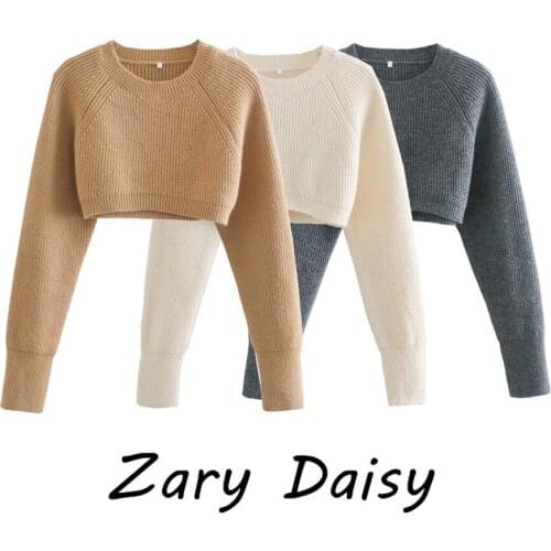 Zary Daisys new style in spring, round neck and irregular solid color long sleeve knitted jacket