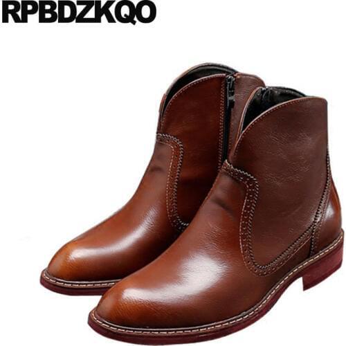 Pointed Toe Short Ankle Chunky Zipper Shoes Runway Brown Waterproof Faux Fur Booties Mens Winter Boots Warm Designer High Top