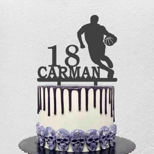 Personalized Basketball Cake Topper Custom Name Age Man Playing Basketball For Basketball Fans Birthday Party Decoration Topper