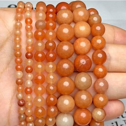 Natural Red Aventurine Jades Stone Beads Smooth Round Loose Spacer Bracelets For Jewelry Making DIY Accessories 4/6/8/10/12MM