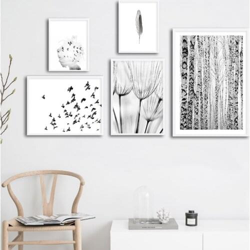 Nature Winter Forest Nordic Poster Black White Scenery Canvas Art Decorative Print Wall Painting Scandinavian Decoration Picture
