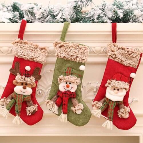 Christmas Stockings Socks Santa Elk Bear Snowman Plush Candy Gift Bag Fireplace Xmas Tree Hanging Decor Home Christmas Ornaments