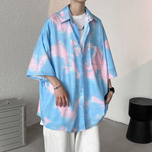 Summer Short-sleeved Shirts Mens Fashion Printed Casual Shirts Men Streetwear Korean Loose Tie-dye Shirts Mens Dress Shirts