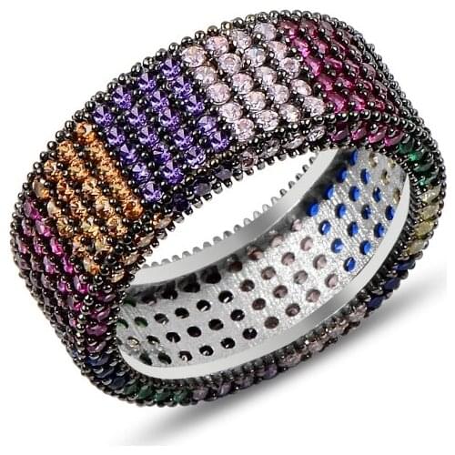 Silverlina Silver Mixed Color Zircon Stone Tamtur Ring