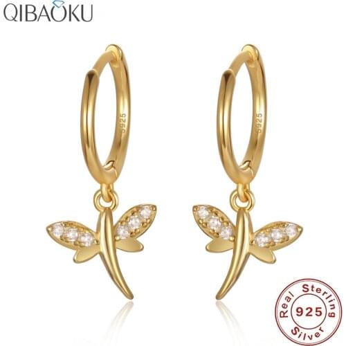 S925 Sterling SIlver Earrings Mini AAA Shiny Zircon Hoop Earrings For Women Cute Butterfly Gold Circle Earrings