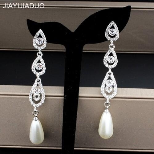 Jiayi jiaduo Silver color imitation pearl earrings for noble women long earrings wedding jewelry dress accessories dropshipping