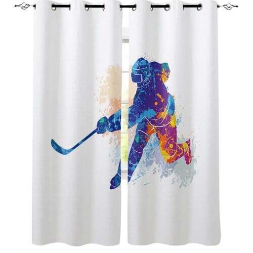 Watercolor Sport Hockey Player Blackout Curtains For Kitchen Bedroom Kids Room Window Treatment Curtains for Living Room