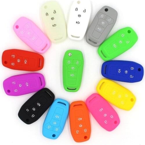 Silicone Flip Car Key Cover Case for Ford Mustang Fusion Fiesta 4 BTN Rubber Remote Folding Fob Wallet Holder