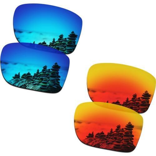 SmartVLT 2 Pairs Polarized Sunglasses Replacement Lenses for Oakley Holbrook Metal Ice Blue and Fire Red