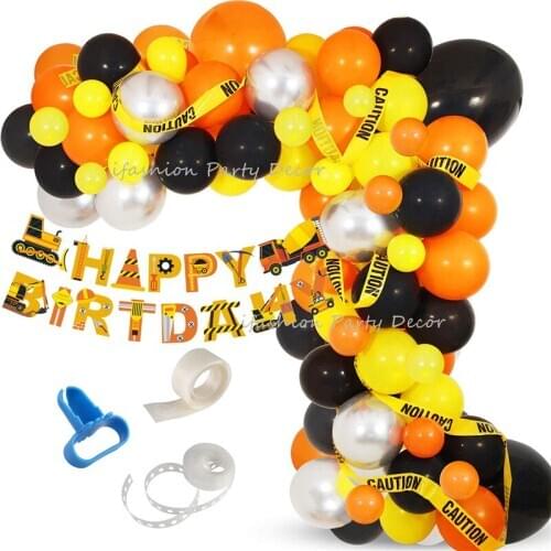 Construction Party Balloon Garland Kit Orange Black Yellow Balloon Arch Caution Tape for Quarantine Birthday Party Decorations