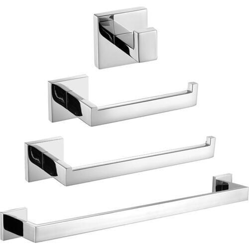 SUS304 Stainless Steel Polish Chrome Finish Towel Bar Toilet Paper Holder Robe Hooks Bathroom Hardware Set Wall Mounted