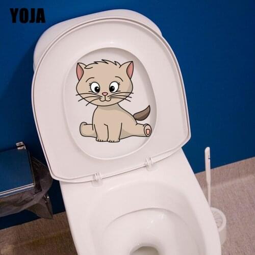 YOJA 22.1*24.3CM Cartoon Animal Little Cat Toilet Sticker Decal Children BedRoom Home Wall Decor T3-0479