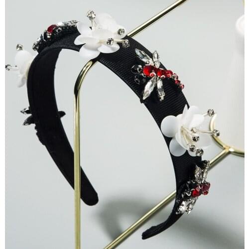 Haimeikang Women Hairband Crown Full Rhinestone Handmade Hair Bands Red Crystal Velvet Wide Hoop Headband Wedding Hair Jewelry
