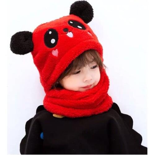 Winter Children Hat Plus Fleece Kids Caps Cartoon Hat For Girls Boys Scarf Thicken Cap Newborn Photography Baby Stuff