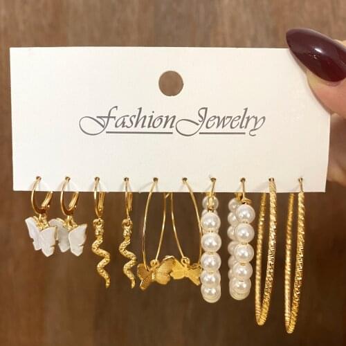 ZOVOLI Bohemian Gold Snake Butterfly Drop Earrings Set For Women Pearl Acrylic Dangle Earrings 2021 Trend Set of Jewelry