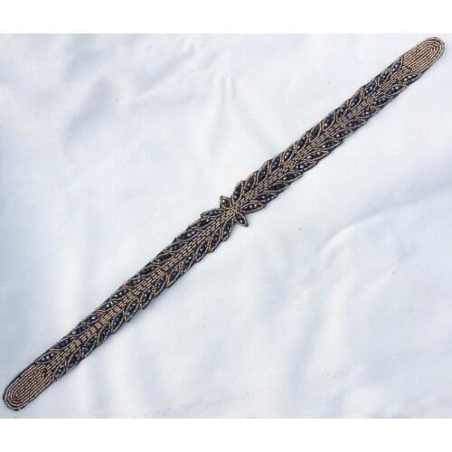 1pc/lot 52.5cm super long beaded applique hand-made navy blue beads trims for jeans coat shoulders decoration garment accessory