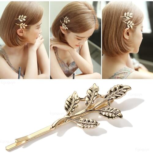 1PC Fashion Girls Olive Leaf Hair Clips Women Metal Hairpins Alloy Leaves Barrettes Twig Branch Bee Headwear Hair Styling Tools