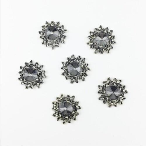 50pcs Gray Flower Crystal Rhinestone Alloy Stone Jewelry Appliques strass Flatback Vintage Ethnic Hairpin Hair Clip Decor