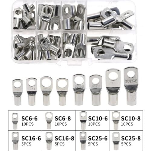 60pcs Bolt Hole Tinned Copper Cable lugs Battery Terminals set Wire terminals connector SC10-6 SC16-8 SC25-8