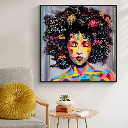 Abstract African Woman Portrait Canvas Painting Posters and Prints Graffiti Art Cuadros Quadro Wall Art Picture for Living Room