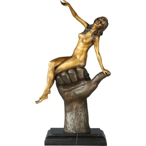 Nude Finger Woman Bronze Statue Sculpture Modern Erotic Female Art Marble Base Classy Naked Decoration Collection