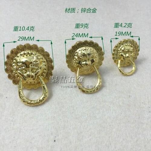 Single hole Round golden lion head handle Lionhead pull ring Wooden gift packaging accessories wholesale