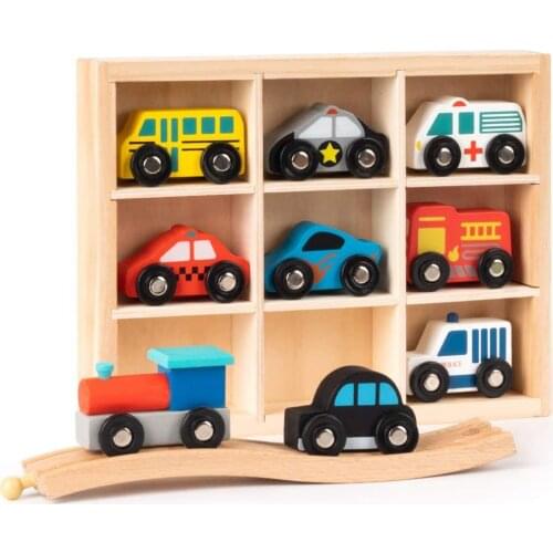 Wooden Train Set Toy Car Sets Compatible to Wooden Tracks from All Major Brands for Kids Toddler Boys and Girls