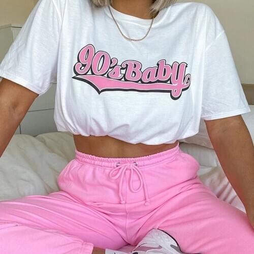 90s Baby Cute Women Shirt Oversize Hipster Cotton Graphic Tees Short Sleeve Summer Round Neck Top Casual Basic T shirt Girls
