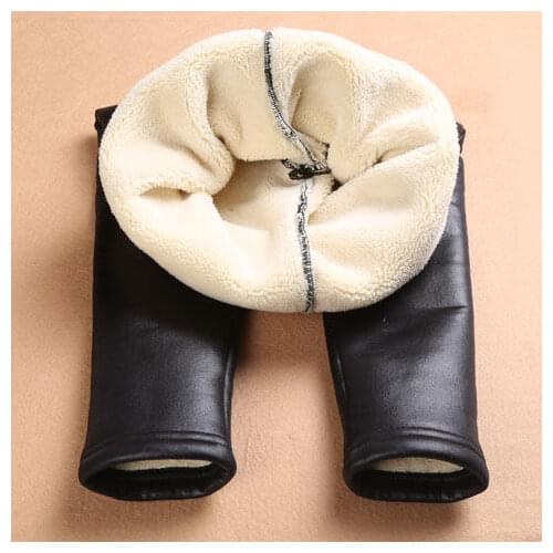 Childrens Pants Leggings Winter New Thick Models Girls Pu Leather Popular Imitation Leather Pants Elastic Solid Kids Trousers