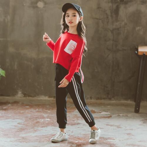 Girls Fall Leisure Suit Childrens Cotton clothes Girls Letter Print 2pcs Set Autumn Outfits for Teenager Girls