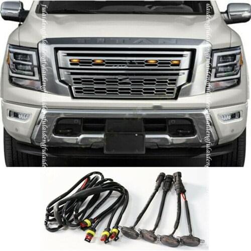 For Nissan Titan 2014-2021 LED Car Front bumper Grille LED Amber Light Raptor Style Light Kit Decor W/ Wire Speed
