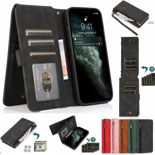 For OnePlus Nord/OnePlus Nord N100/OnePlus Nord N10 5G Ultra Thin Zipper Cover Zipper Wallet 8 Card Magnetic Flip Leather Case
