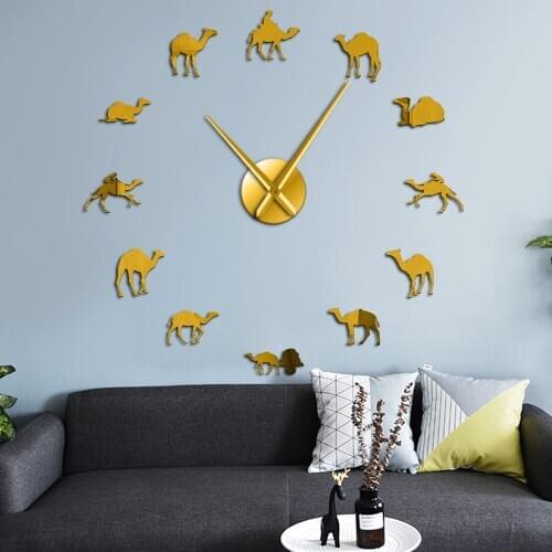 Dromedary Arabian Desert Spirit Animals Mirror Surface Wall Watch Bedouin Camel Interior Art Non ticking 3D Wall Hanging Watch