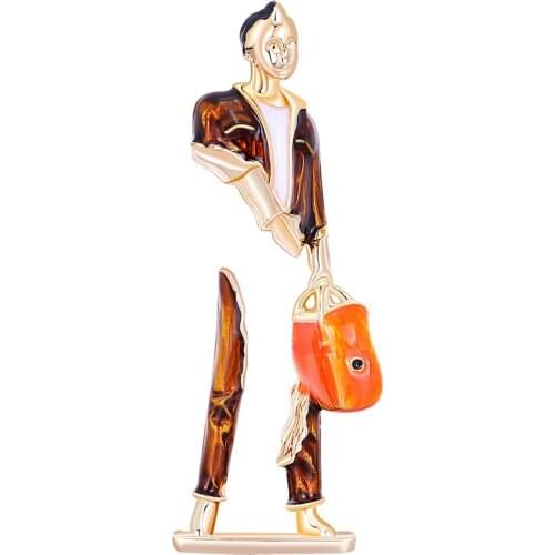 Blucome Enamel Carrying Bag Man Shape Brooches Women Men Abstract Art Model Figure Party Office Brooch Lapel Pins Gifts