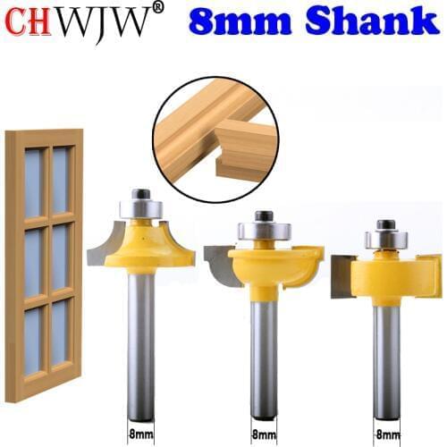 CHWJW 3PC 8mm Shank Glass Door Router Bits Round-Over Bead Set w/ cutter Tenon Cutter for Woodworking Tools