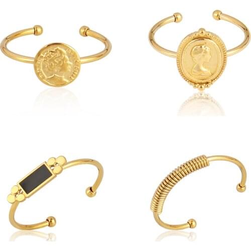 Geometric Ring Coin Stainless Steel Rings For Women Punk ring Open Finger Ring Set Women Jewelry Gift Accessories