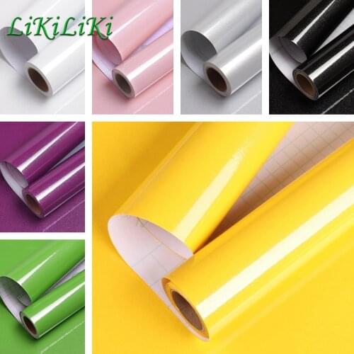 Glossy Waterproof Self Adhesive Wallpaper Bathroom Kitchen Cupboard Desktop PVC Contact Paper Wall Stickers Furniture Renovation