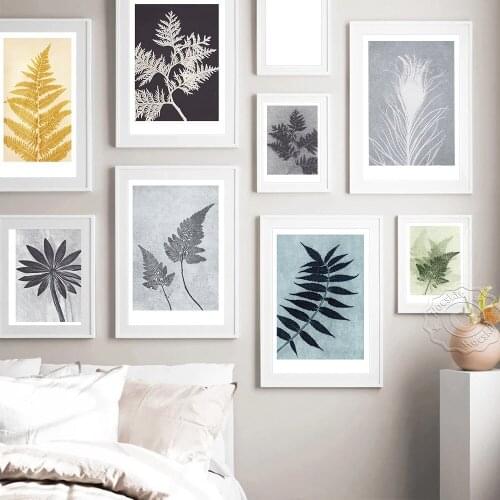 Nordic Color Style Canvas Painting, Fern Leaf Poster Hand Painted Watercolor Plants Wall Pictures, Minimalism Home Bedroom Decor